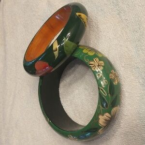 Two hand painted wooden bangles